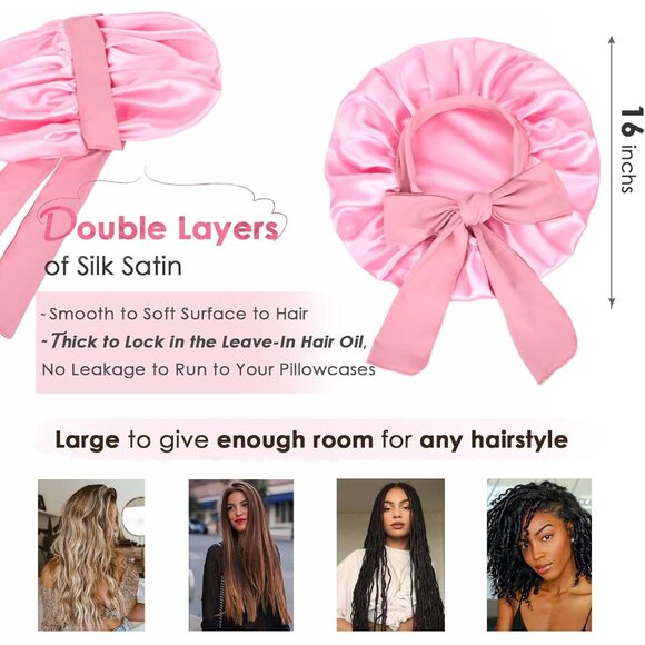 Silk-Satin Bonnet Hair Wrap for Sleeping with Bow Tie Band - Picture 3 of 6